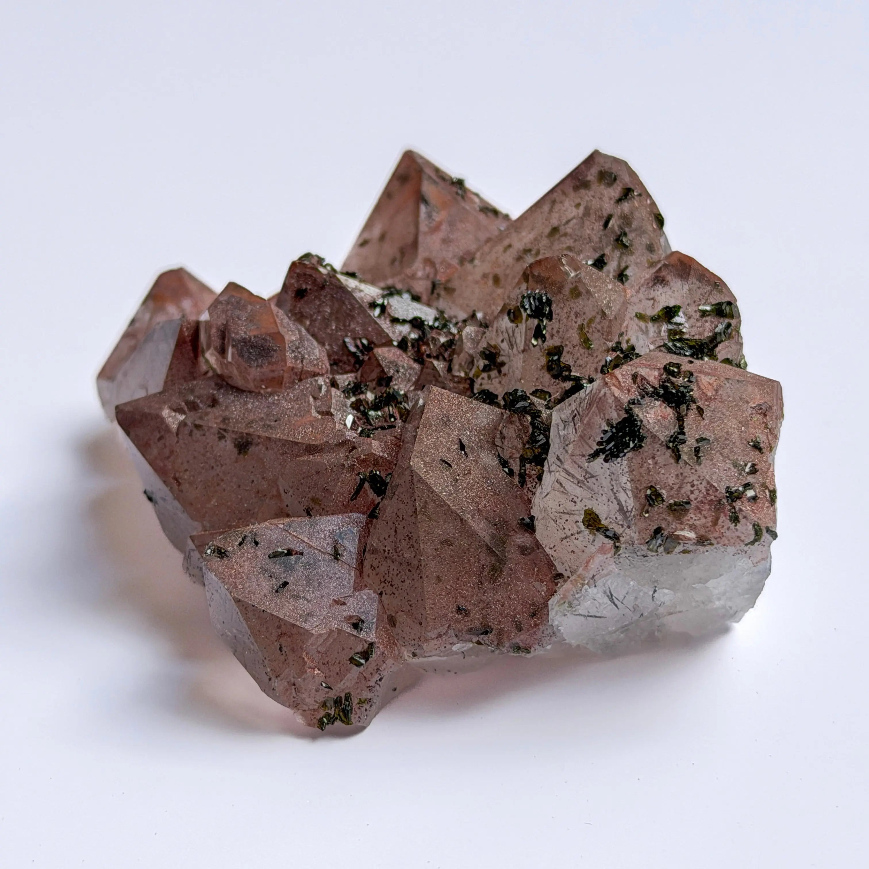Pink Garden Quartz from Sichuan with Epidote and Hematite view 3